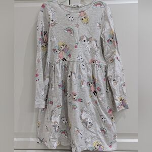 5/$35 H&M Girls Long Sleeve Dress 6-8 Unicorn Rainbow Print Cotton Casual